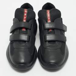 Prada Black Leather and Mesh Slip On Sneakers Size 41
