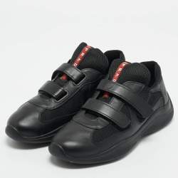 Prada Black Leather and Mesh Slip On Sneakers Size 41
