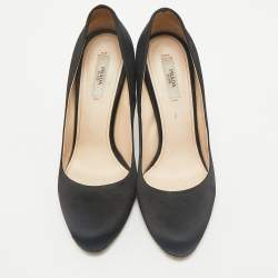 Prada Black Satin Round Toe Pumps Size 38.5
