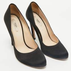 Prada Black Satin Round Toe Pumps Size 38.5