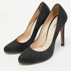 Prada Black Satin Round Toe Pumps Size 38.5