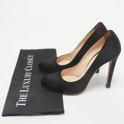 Prada Black Satin Round Toe Pumps Size 38.5