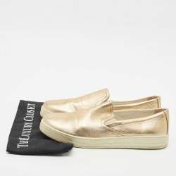 Pre Owned Prada Gold Leather Slip on Sneakers Size 40 