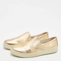 Pre Owned Prada Gold Leather Slip on Sneakers Size 40 