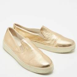 Pre Owned Prada Gold Leather Slip on Sneakers Size 40 