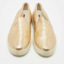 Pre Owned Prada Gold Leather Slip on Sneakers Size 40 