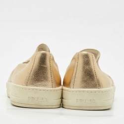 Pre Owned Prada Gold Leather Slip on Sneakers Size 40 