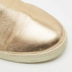 Pre Owned Prada Gold Leather Slip on Sneakers Size 40 