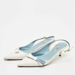 Pre Owned Prada White Leather Bow Slingback Pumps Size 40