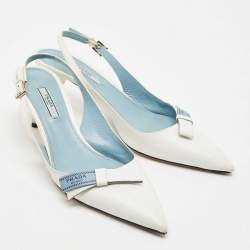 Pre Owned Prada White Leather Bow Slingback Pumps Size 40