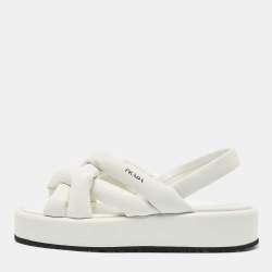 Prada White Leather Padded Strappy Platform Slingback Sandals Size 40