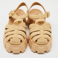 Prada Beige Raffia Monolith Platform Sandals Size 40