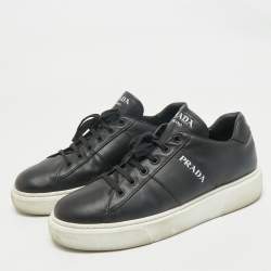 Prada Black Leather Low Top Sneakers Size 39.5