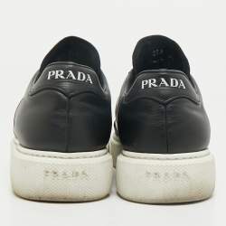 Prada Black Leather Low Top Sneakers Size 39.5