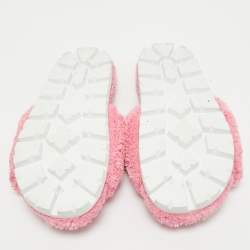 Pre Owned Prada Pink Shearling Logo Slide Flats Size 39