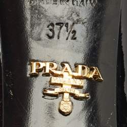 Prada Black Patent Leather Bow Block Heel Pumps Size 37.5