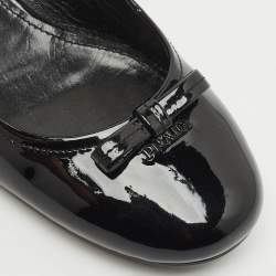 Prada Black Patent Leather Bow Block Heel Pumps Size 37.5