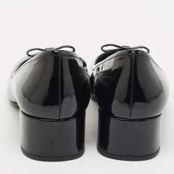 Prada Black Patent Leather Bow Block Heel Pumps Size 37.5