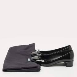 Prada Black Patent Leather Bow Block Heel Pumps Size 37.5