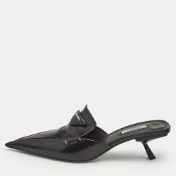 Prada Black  Saffiano Leather Logo Mules Size 40