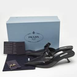 Prada Black  Saffiano Leather Logo Mules Size 40