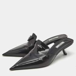 Prada Black  Saffiano Leather Logo Mules Size 40