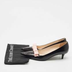 Prada Black/Beige Leather Pointed Toe Bow Pumps Size 38.5