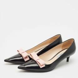 Prada Black/Beige Leather Pointed Toe Bow Pumps Size 38.5