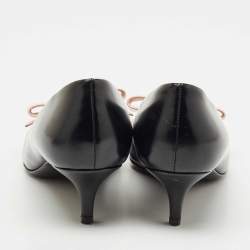 Prada Black/Beige Leather Pointed Toe Bow Pumps Size 38.5