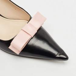 Prada Black/Beige Leather Pointed Toe Bow Pumps Size 38.5