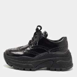 Prada Black Leather Brogue Derby Chunky Platform Sneakers Size 36