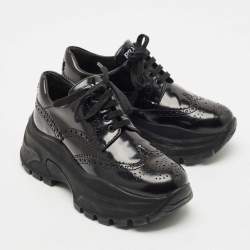 Prada Black Leather Brogue Derby Chunky Platform Sneakers Size 36