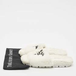 Prada White Shearling Terry Flat Slides  Size 39