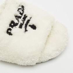 Prada White Shearling Terry Flat Slides  Size 39
