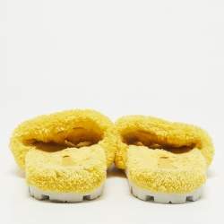 مملوكة مسبقًا Prada Yellow Shearling Logo Terry Fabric Slides Size 39