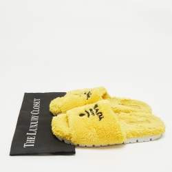 مملوكة مسبقًا Prada Yellow Shearling Logo Terry Fabric Slides Size 39