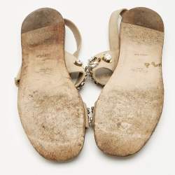 Prada Beige Suede Crystals Embellished Flat Sandals Size 38