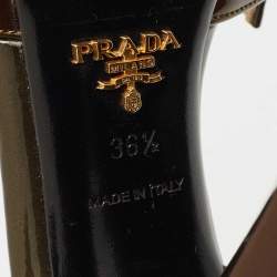 Prada Brown/Green Patent Leather Pleated Peep Toe D'orsay Pumps Size 36.5