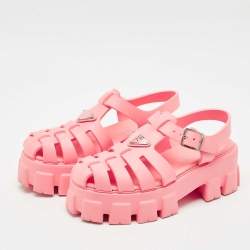 Prada Pink Rubber Monolith Platform Sandals Size 39