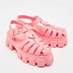 Prada Pink Rubber Monolith Platform Sandals Size 39