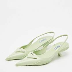 Prada Green Leather Bow Slingback Pumps Size 37.5