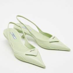 Prada Green Leather Bow Slingback Pumps Size 37.5