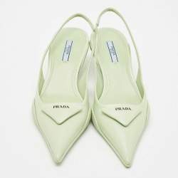 Prada Green Leather Bow Slingback Pumps Size 37.5