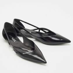 Prada Black Brushed Leather Ballet Flats Size 38