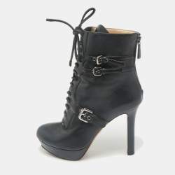 Prada Black Leather Platform Ankle Boots Size 38