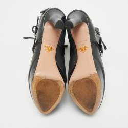 Prada Black Leather Platform Ankle Boots Size 38