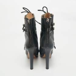 Prada Black Leather Platform Ankle Boots Size 38