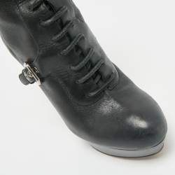 Prada Black Leather Platform Ankle Boots Size 38