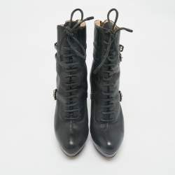Prada Black Leather Platform Ankle Boots Size 38