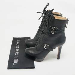 Prada Black Leather Platform Ankle Boots Size 38